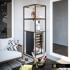 Custom shelving unit for Wine Coolers with storage racks for hanging wine glasses