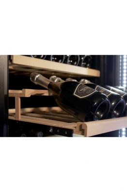 Wooden Wine Cooler 46-62 bottles, single zone, with storage racks for hanging wine glasses